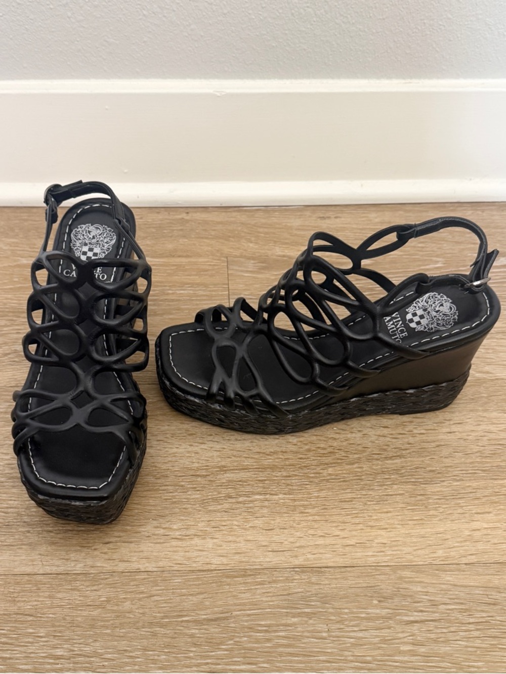 Vince Camuto Alize Black Strappy Wedge Sandals